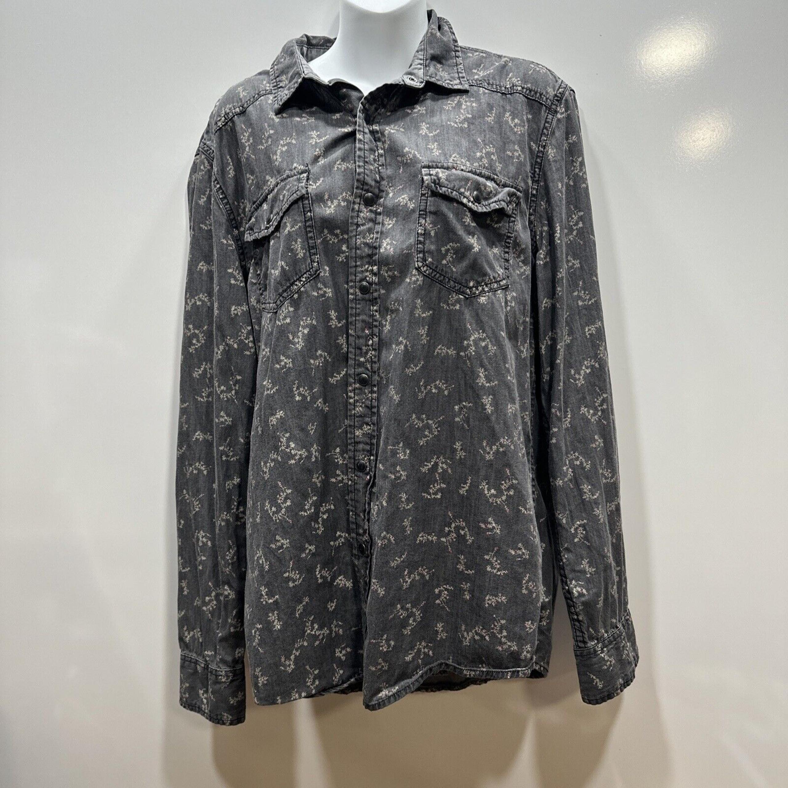 American Rag Men's Ditsy Floral Vine Shirt Black Size Large Pearl Snap