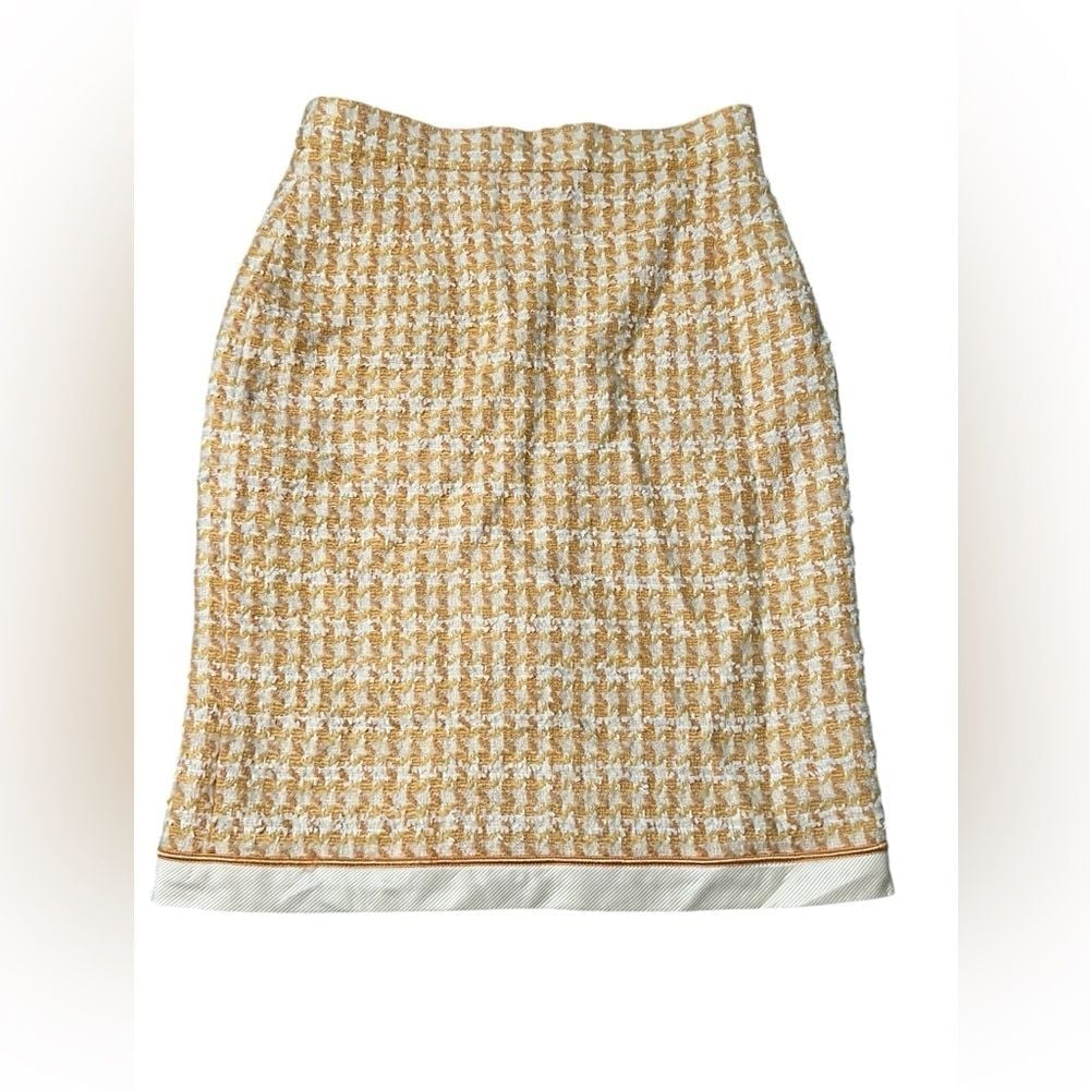 Vintage Escada Margaretha pencil skirt side zip wool blend size 38 medium yellow