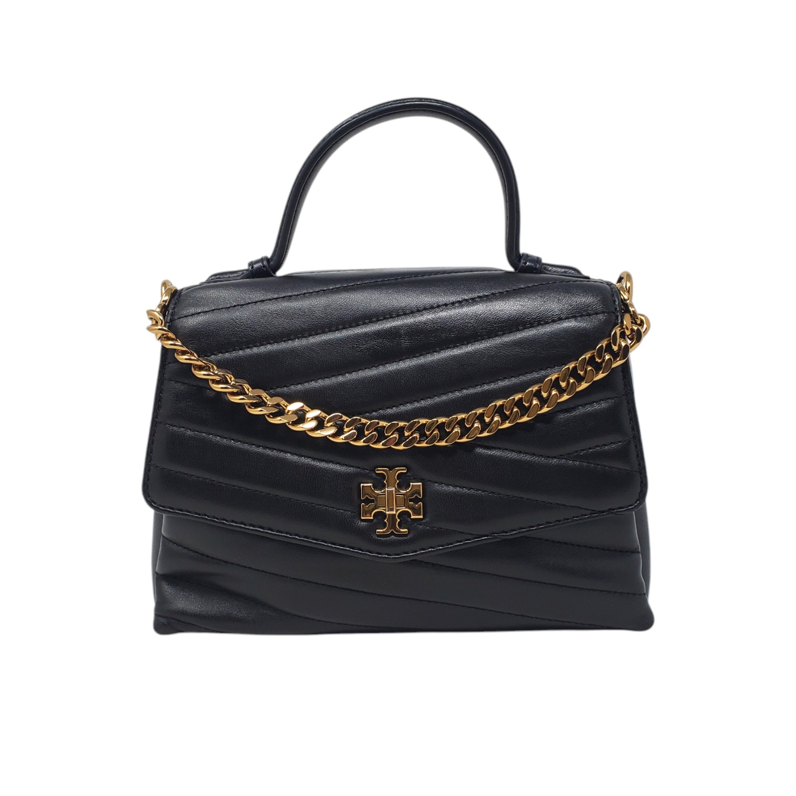 Tory Burch Kira Chevron Top-Handle Satchel Crossbody Bag Leather Black Quilted