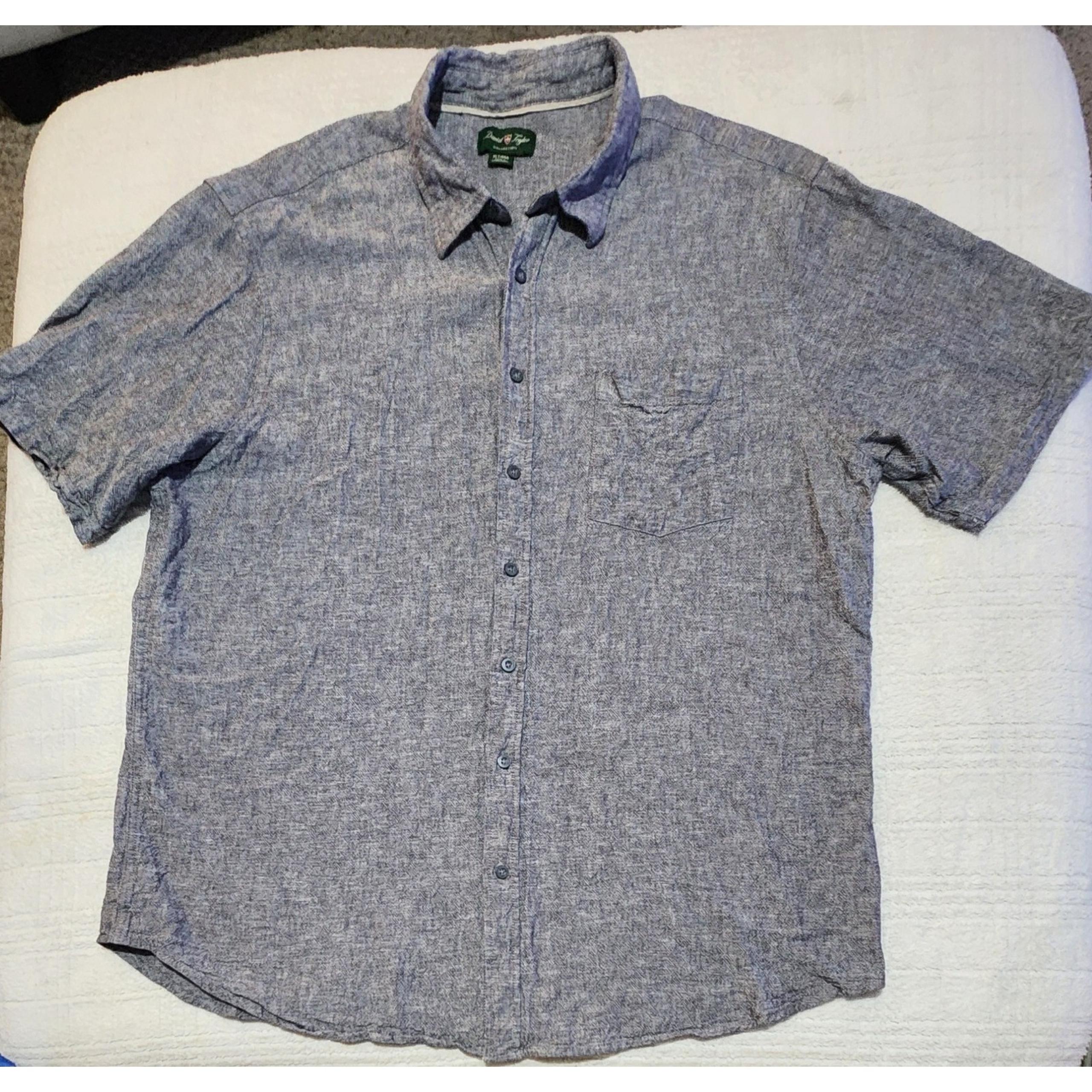 David Taylor Collection Mens XLT Heather Gray Short Sleeve Linen Button Shirt