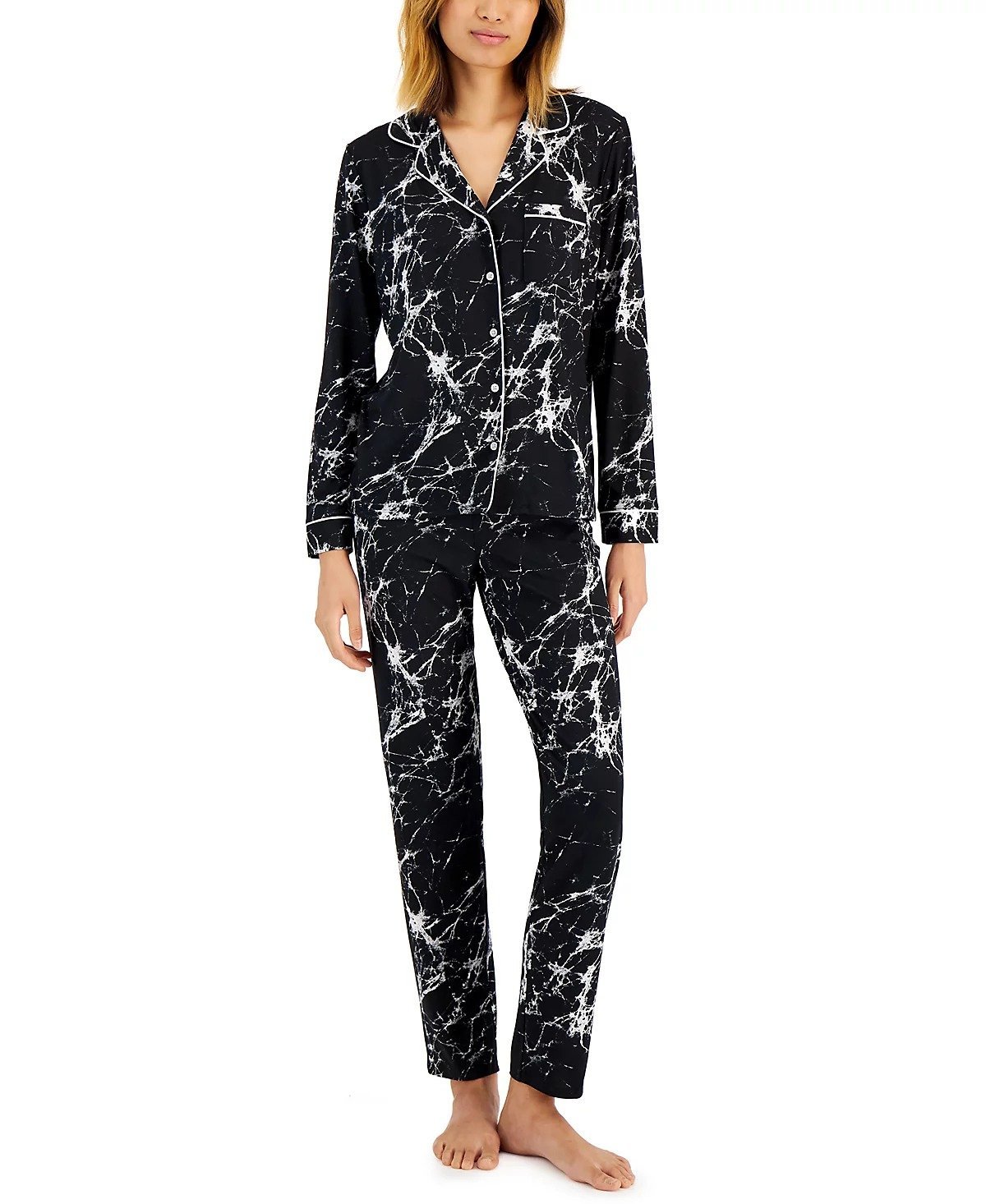 Alfani Women's Size Medium Marble-Print Pajamas Set: Top & Bottom NWT 69.50