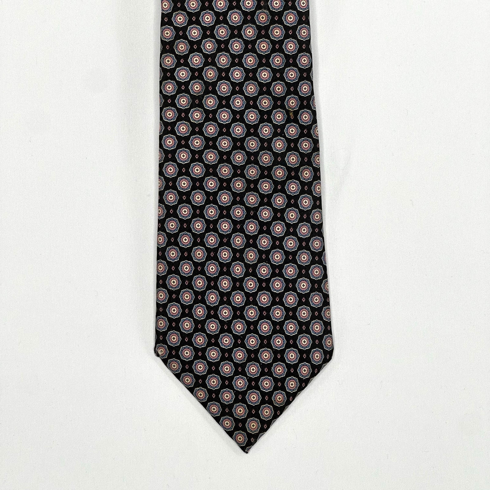 Christian Dior Silk Tie Blue & Mauve Medallion Print 58 Luxury Designer Necktie