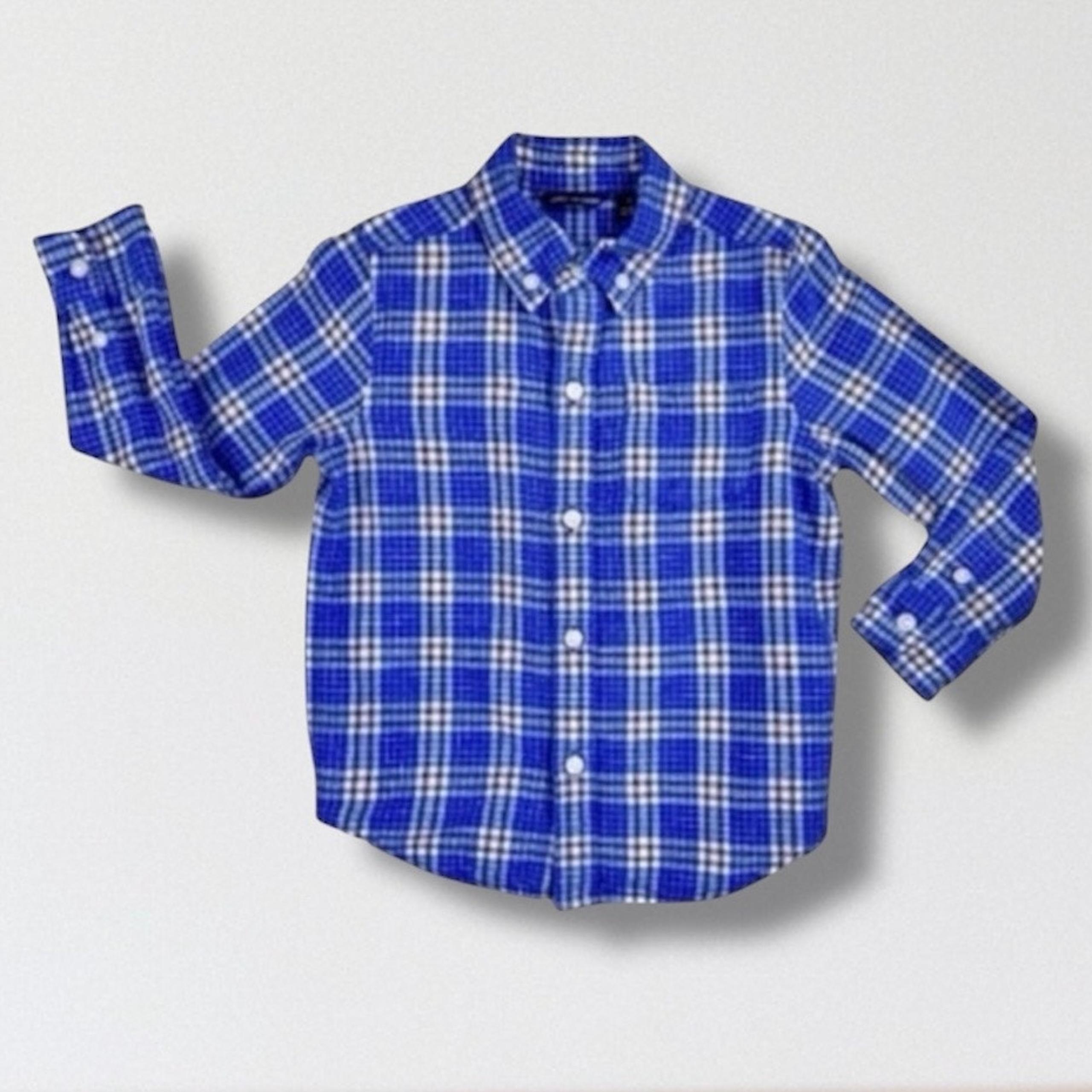 Janie and Jack 2T Boys Shirt Blue Plaid Linen Blend Button Down Long Sleeve