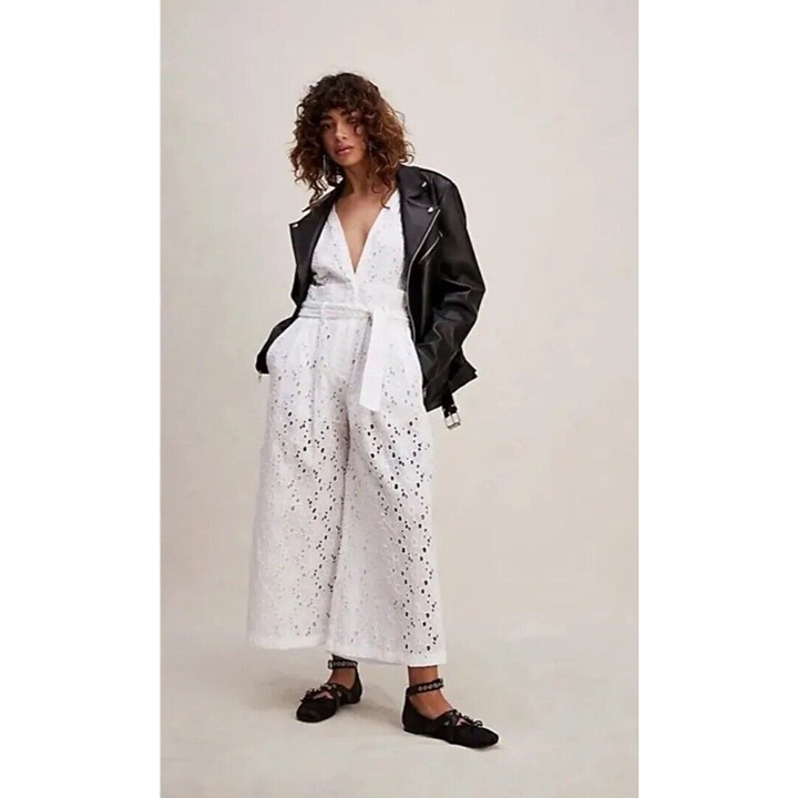 Mes Demoiselles White Lassy Jumpsuit Size Medium EU 42 Free People Eyelet Boho