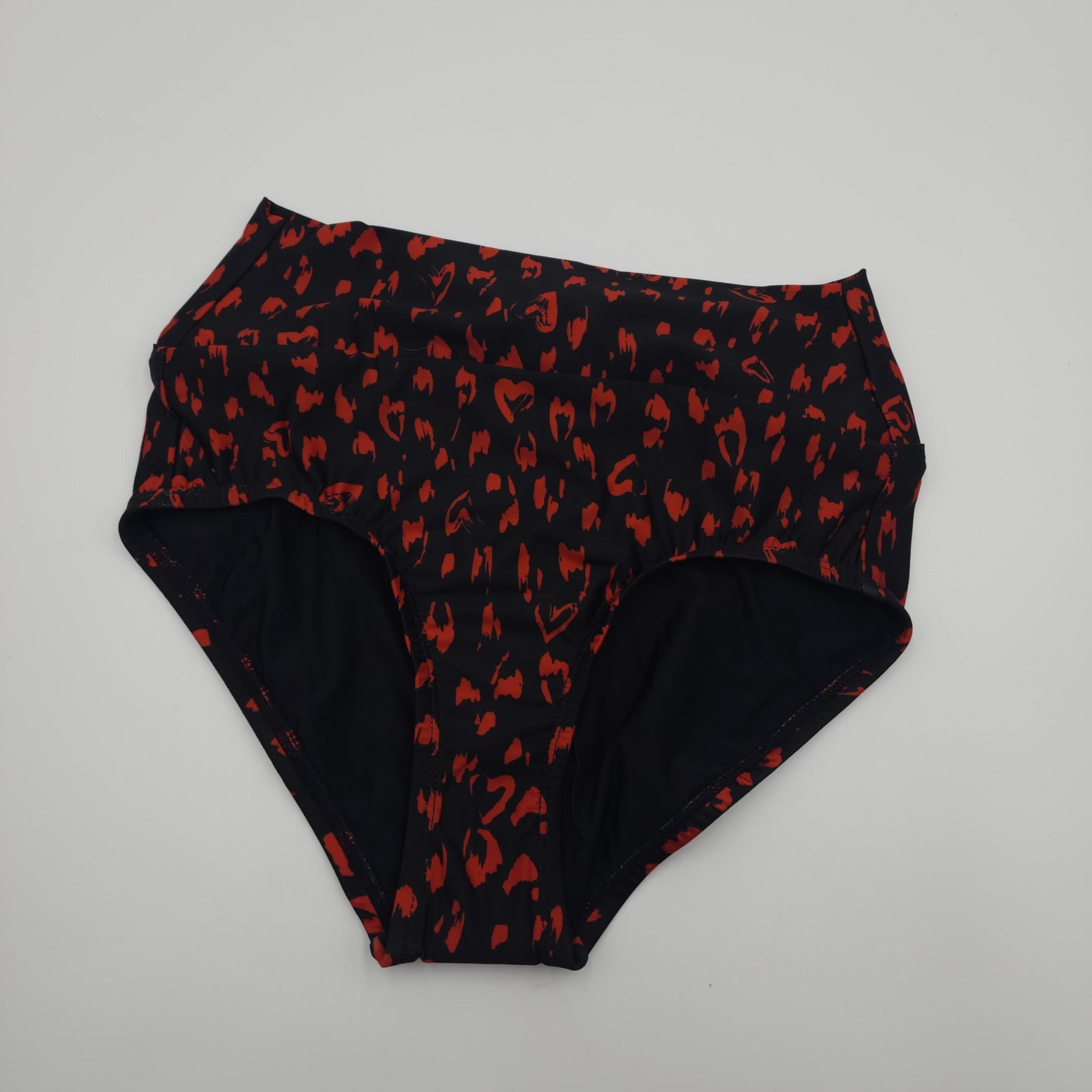 Modcloth The Clarice High-Waisted Bikini Bottom Black Red Cheetah Size XS