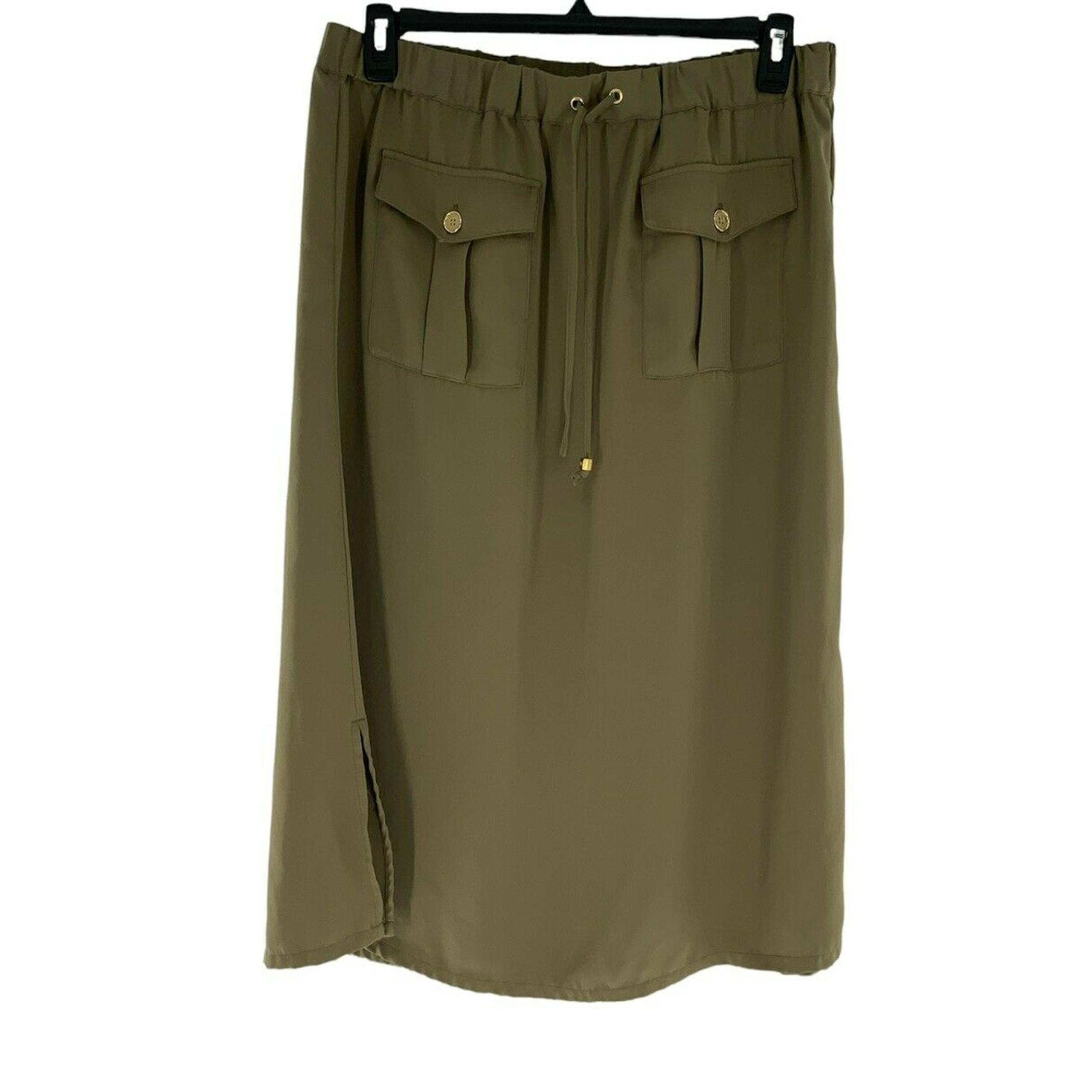 Michael Michael Kors Skirt Women's 12 Elastic Waist Drawstring Flap Pockets Midi