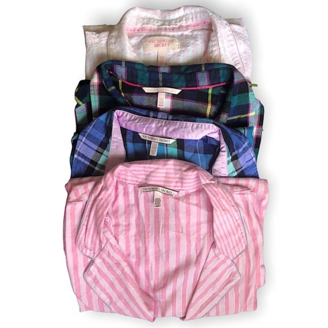 Bundle of 4 Victoria Secret Women’s Pajama Button Down Tops Plaid Stripes XS S M