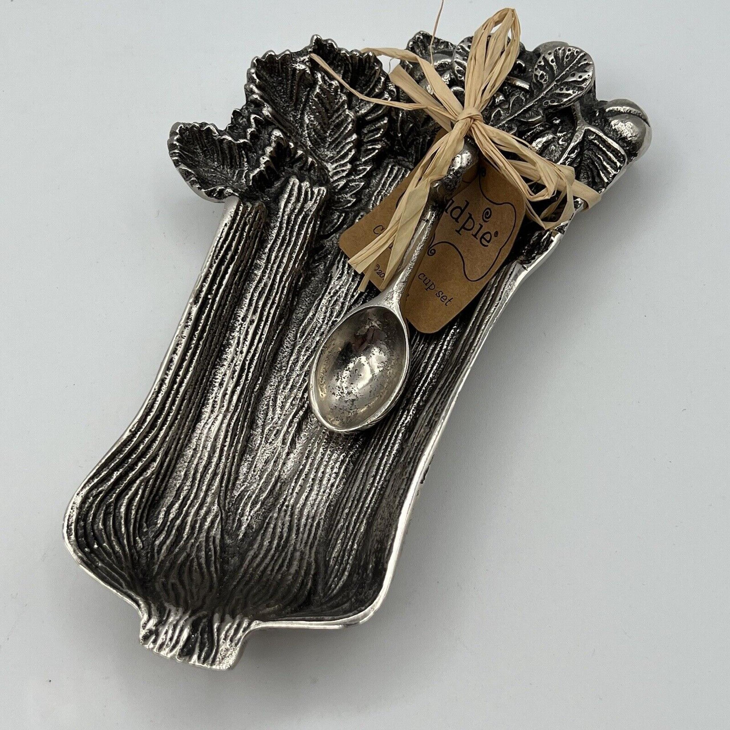Metal Mud Pie Celery Dip Cup Set with Radish Spoon Veggie Tray Crudite Hostess