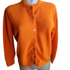Women's Medium Vintage 70s Cardigan Sweater neon Orange Bradley Knitwear Acrylic
