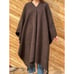 Vintage Hand Woven Brown Textured Knit Fringe Trim Poncho
