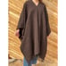 Vintage Hand Woven Brown Textured Knit Fringe Trim Poncho