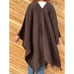 Vintage Hand Woven Brown Textured Knit Fringe Trim Poncho