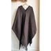 Vintage Hand Woven Brown Textured Knit Fringe Trim Poncho