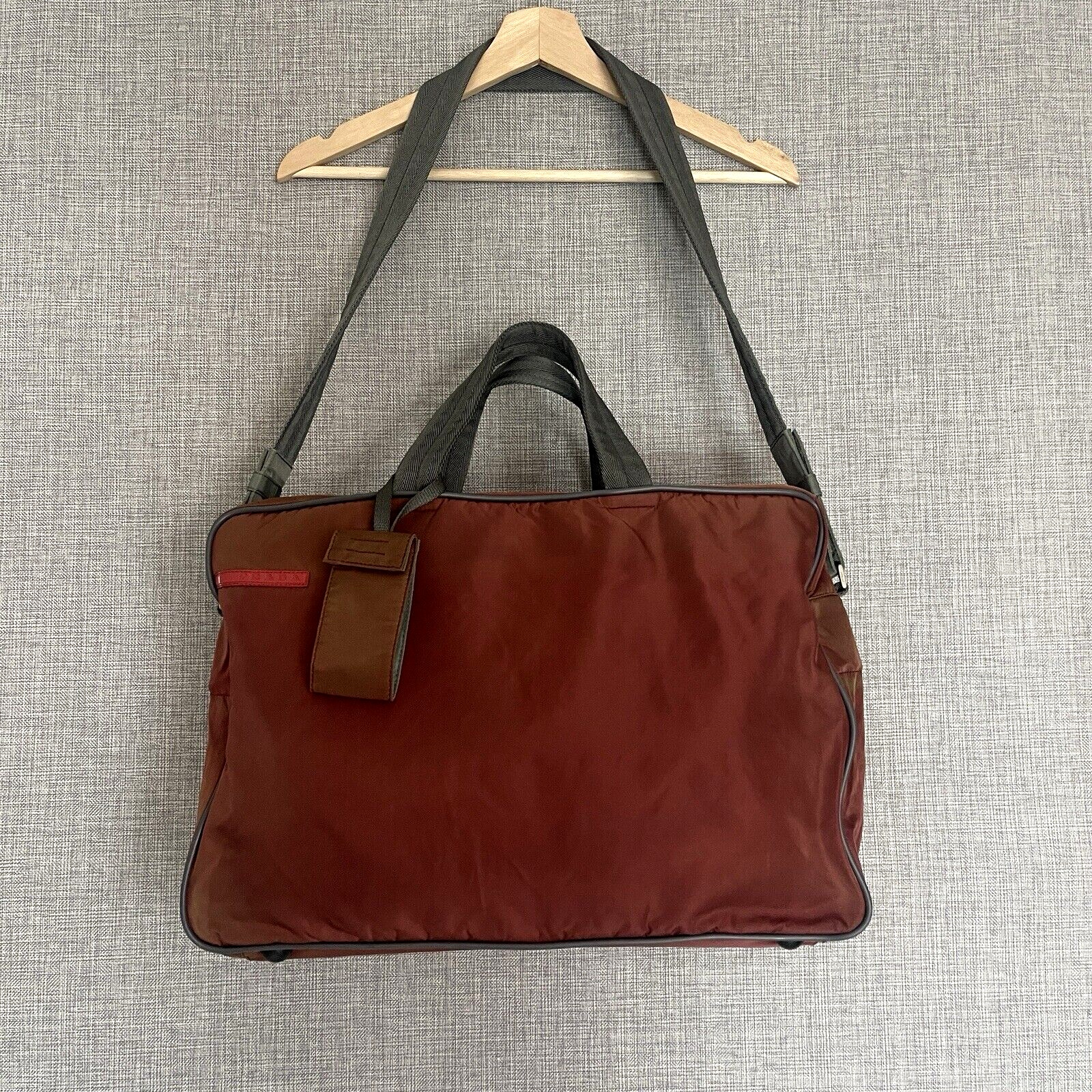 PRADA Sports Bag 2WAY Duffle Nylon Red Brown Gray Briefcase Laptop Travel Boston