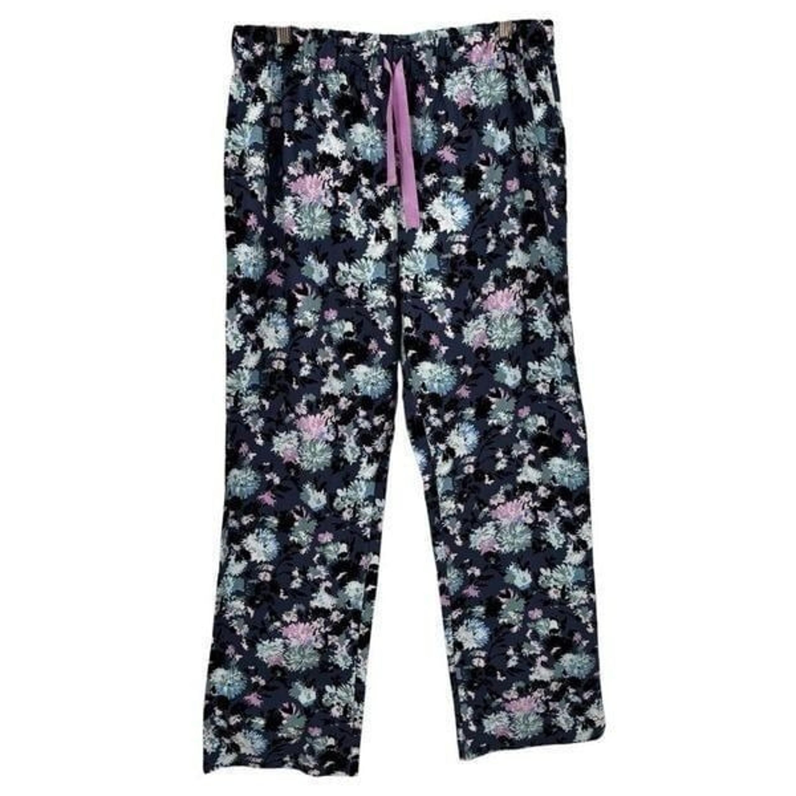 Vera Bradley Floral Tie Waist Pajama Bottoms Pants Blue Pink Size Medium