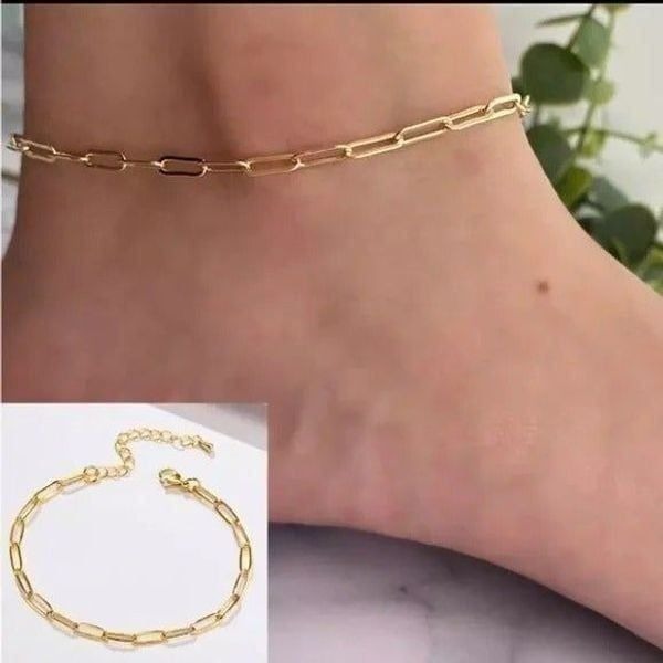 14K Gold Plated Paperclip Chain Ankle Bracelet Anklet Waterproof