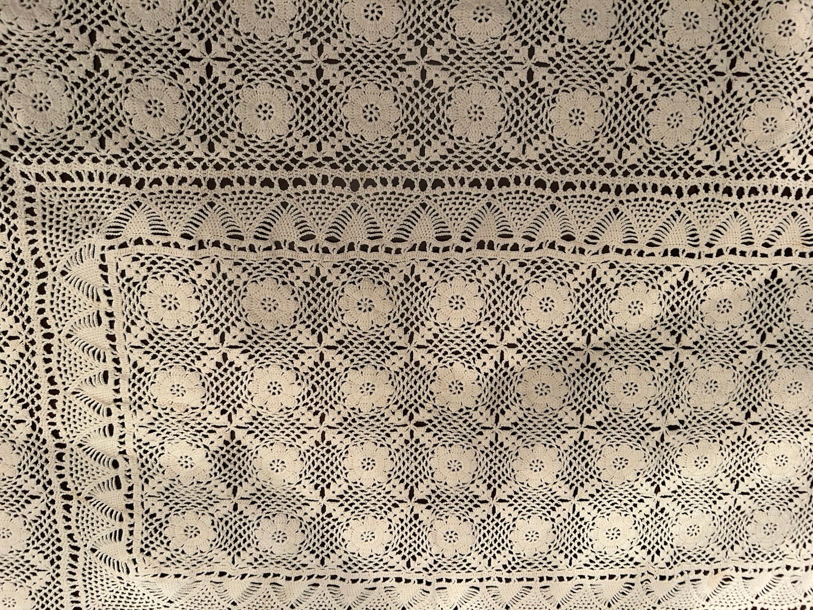 Vintage Battenberg lace tablecloth
