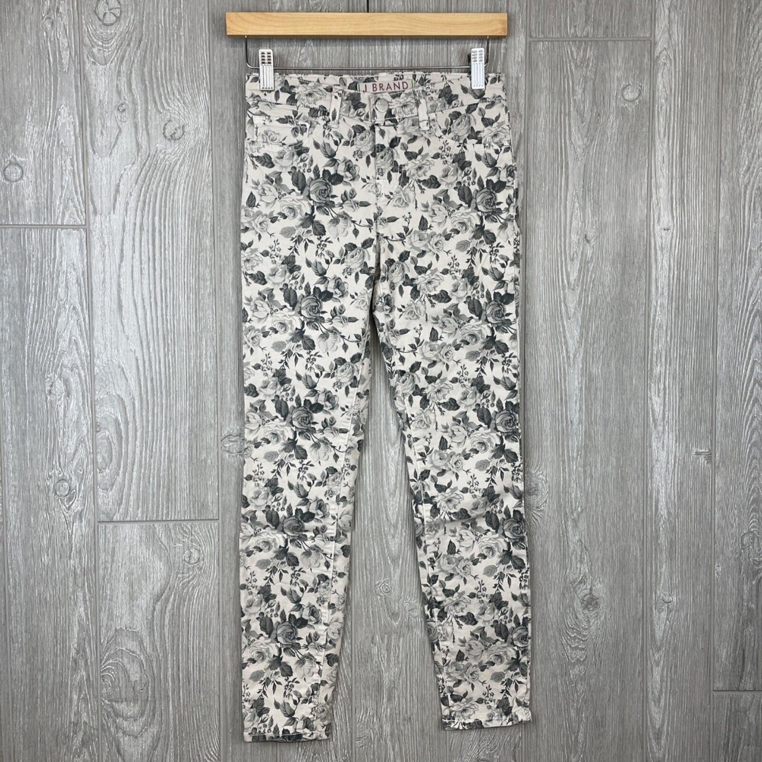 J BRAND Sugar Cane Mini Floral Beige Black Roses Skinny Jeans Crop Womens Sz 25