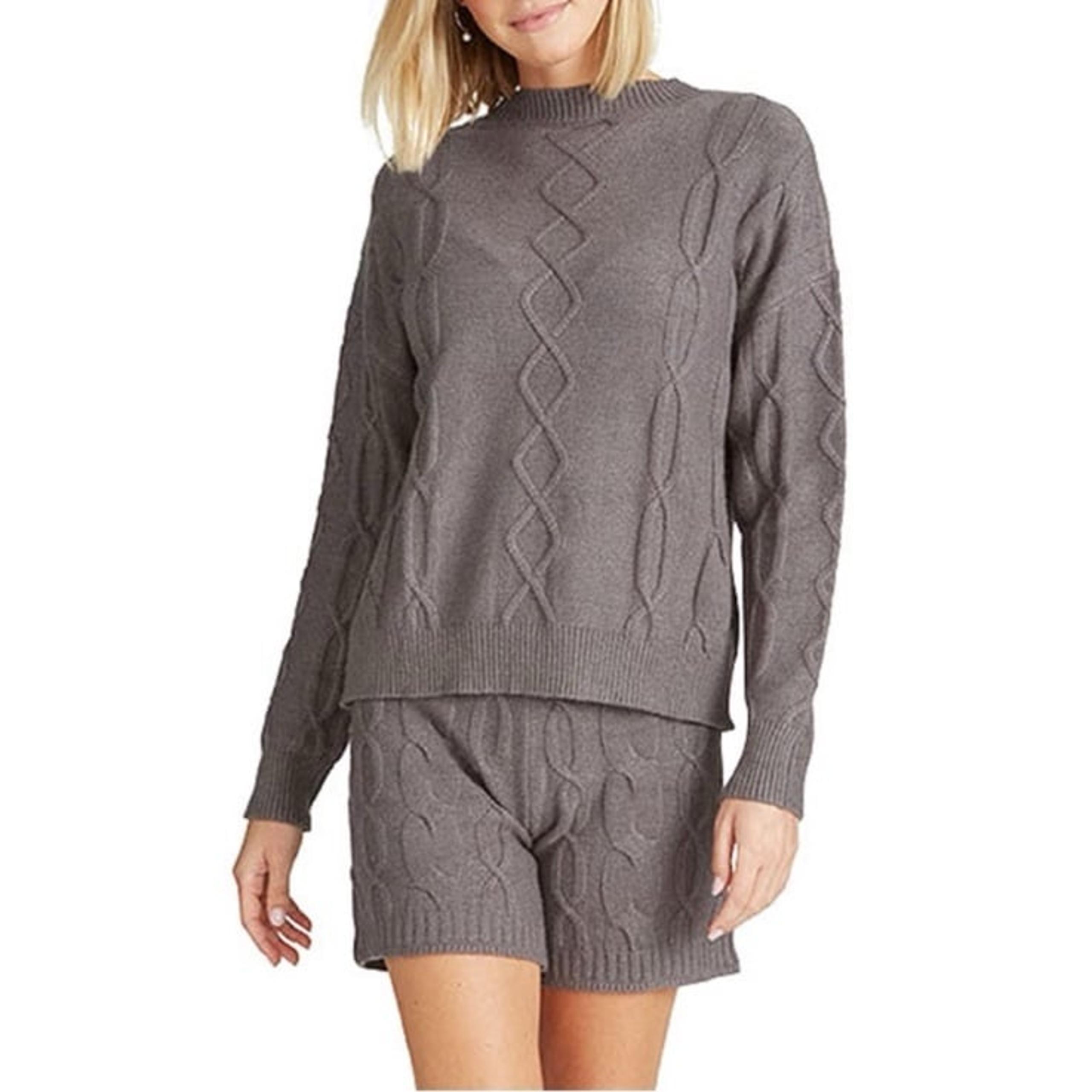 VIGOSS Women’s Crewneck Cable Knit Sweater NWT Large mushroom