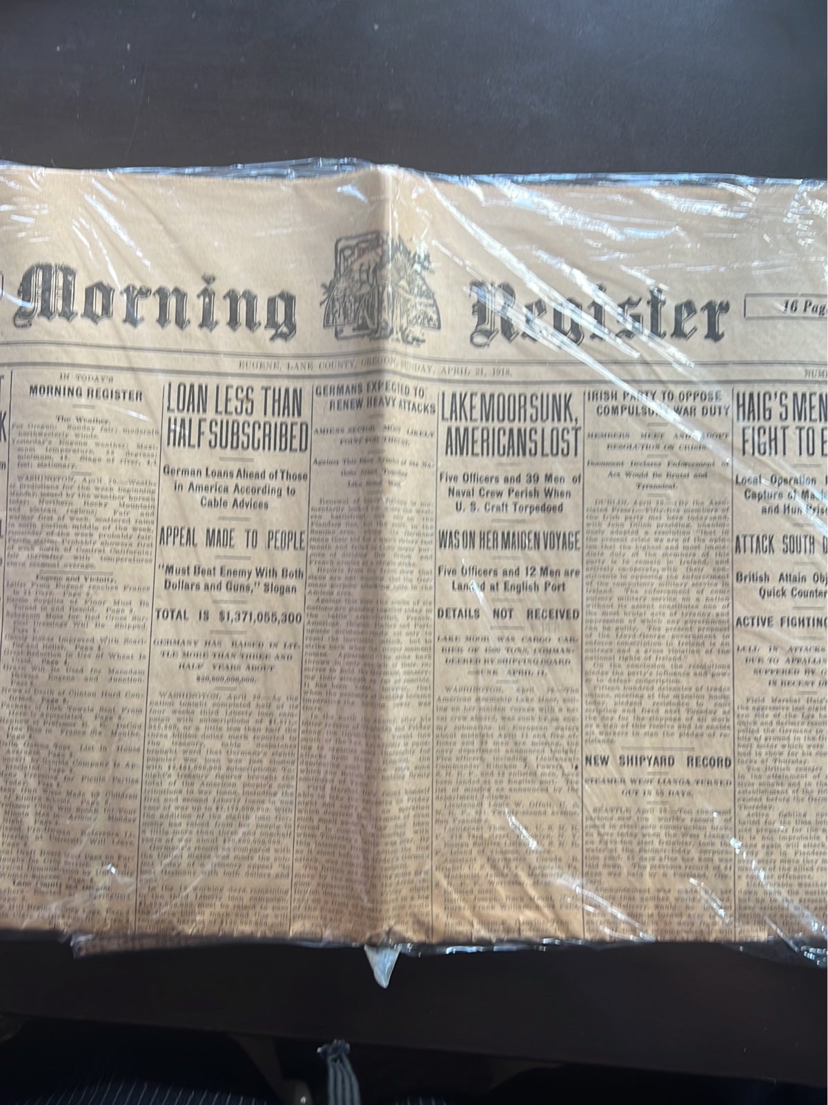 Legit. 1918 Paper. Oregon. Eugene. Wow!! April 21, 1918!!