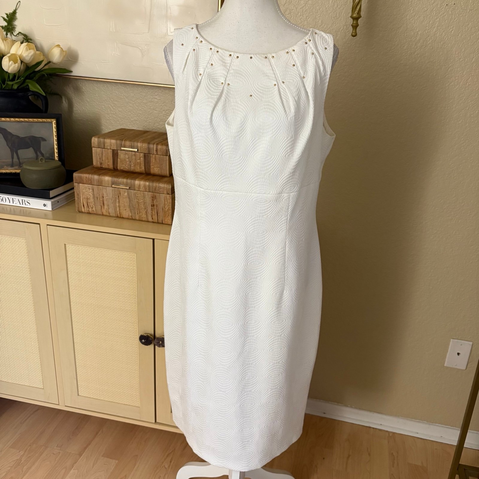 DAVID MEISTER White Texture Sheath Dress Women Size 12
