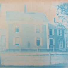 Cyanotype Photograph On Cloth Town House Antique 1800s Building Architecture