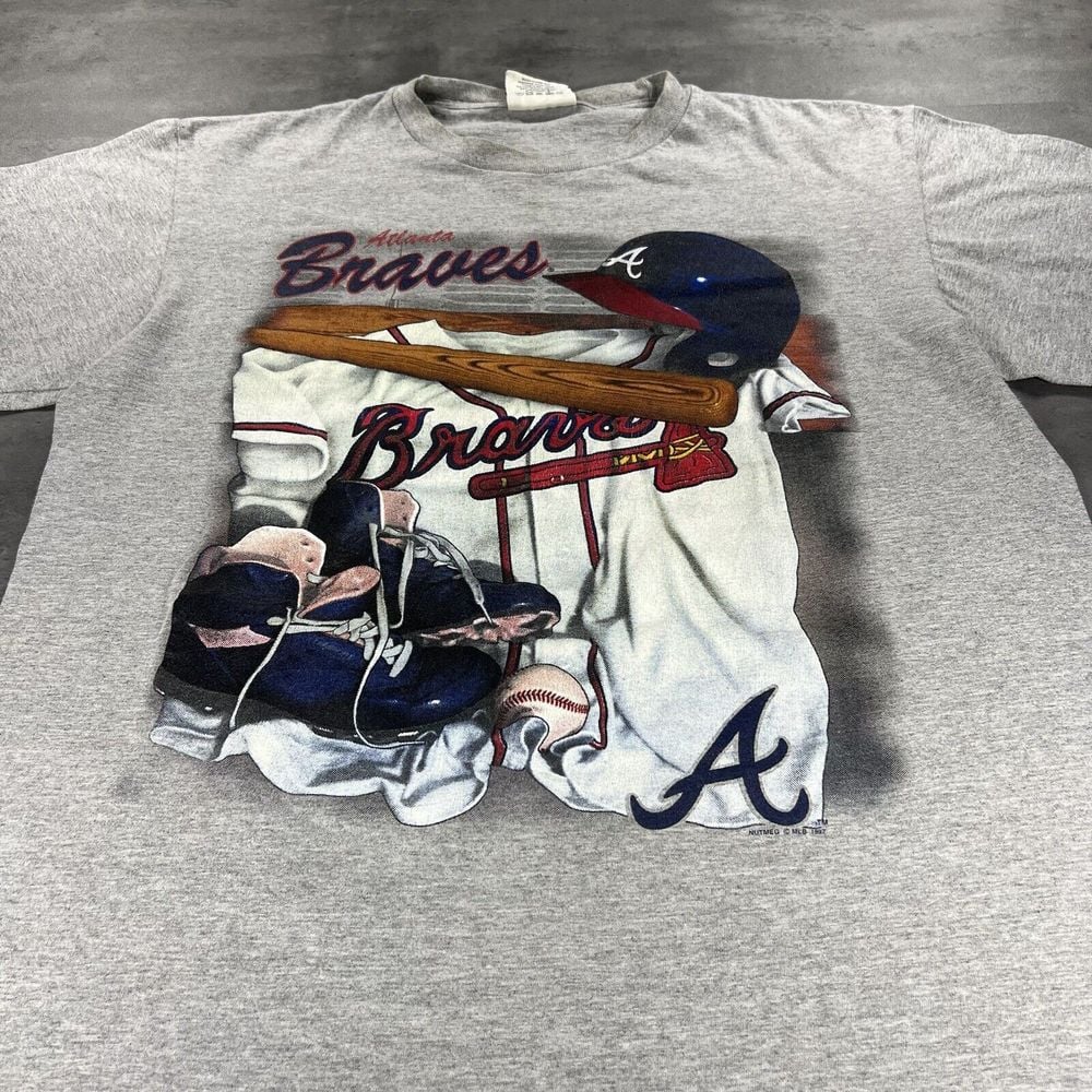 Lee Sport Atlanta Braves Adult Large Gray Locker Room Baseball MLB Vintage 90s