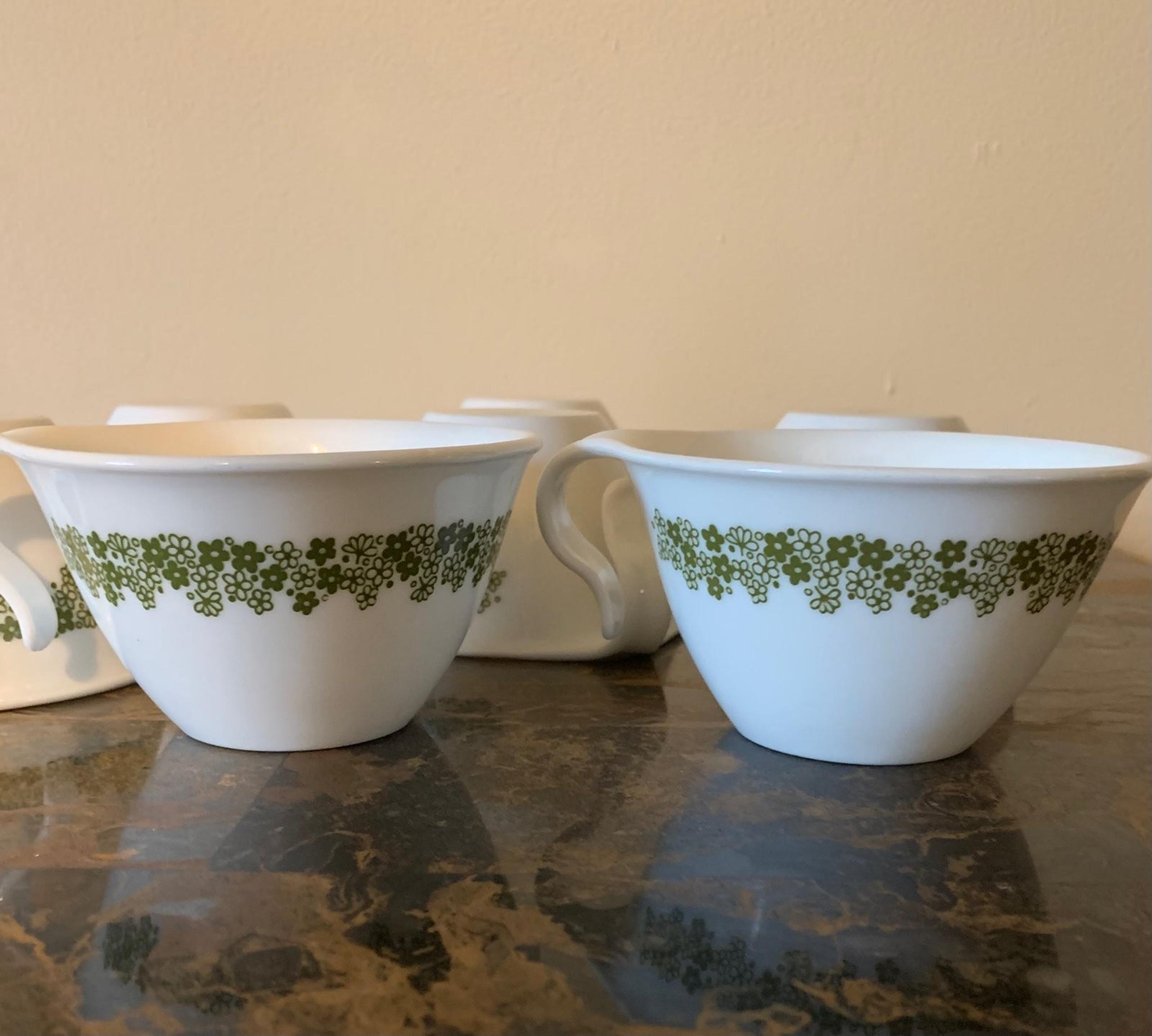 Vintage Corelle CRAZY DAISY Spring Blossom Hook Handle Cups Coffee Tea Set of 7