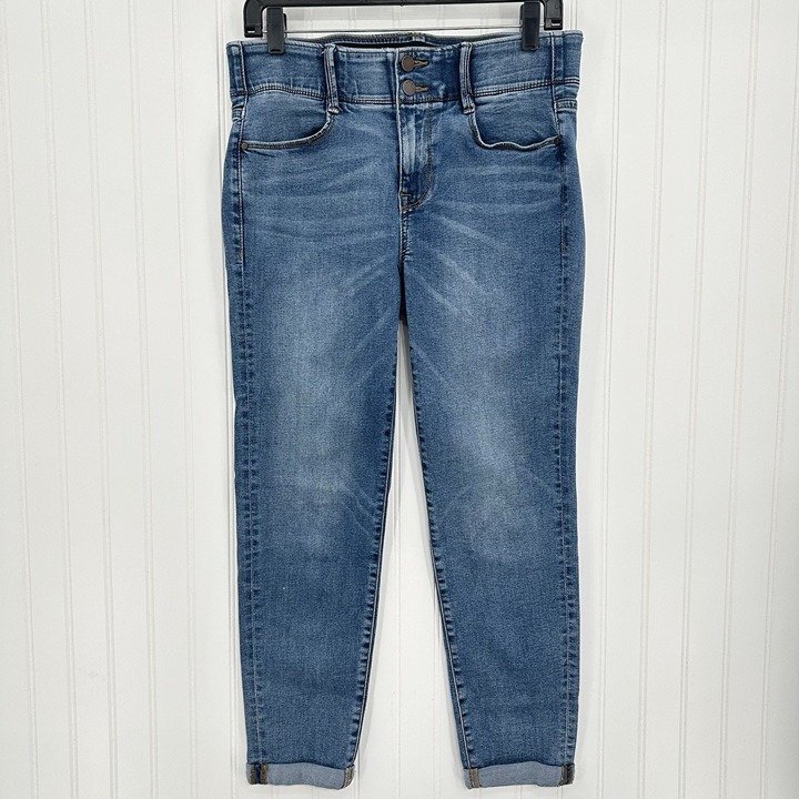 Apt 9 Jeans Womens 10 Capri Tummy Control Blue Stretch Cuffed Denim Medium Wash
