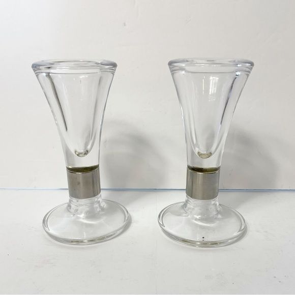 Jens Quistgaard Dansk Denmark Crystal Silver Candle Holders Vases Set of Two (2)