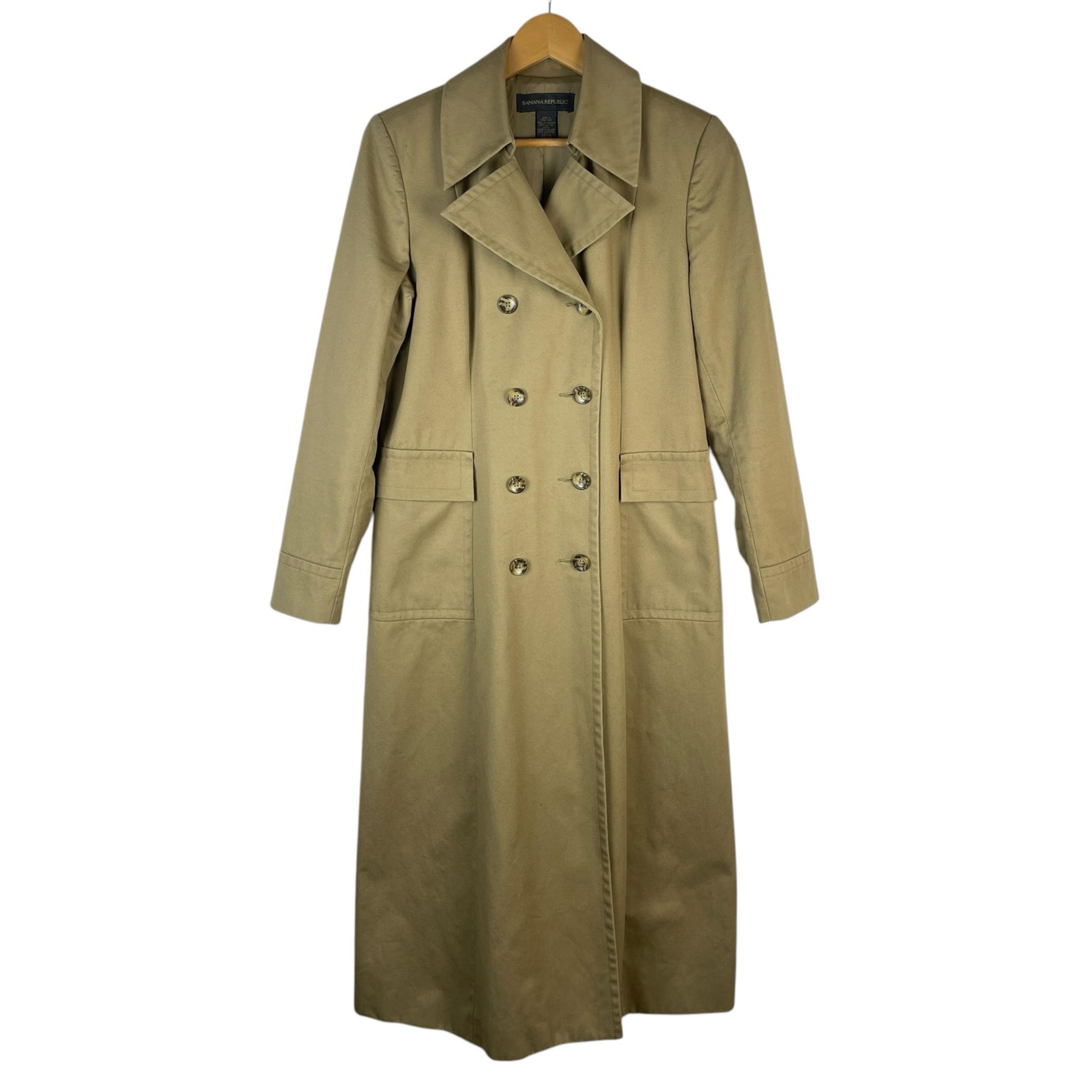 Vintage y2k Banana Republic Khaki Double Breasted Trench Coat Women's Medium