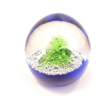 Vintage Hand Blown Glass Blue Green &Clear Paperweight Dated 1978