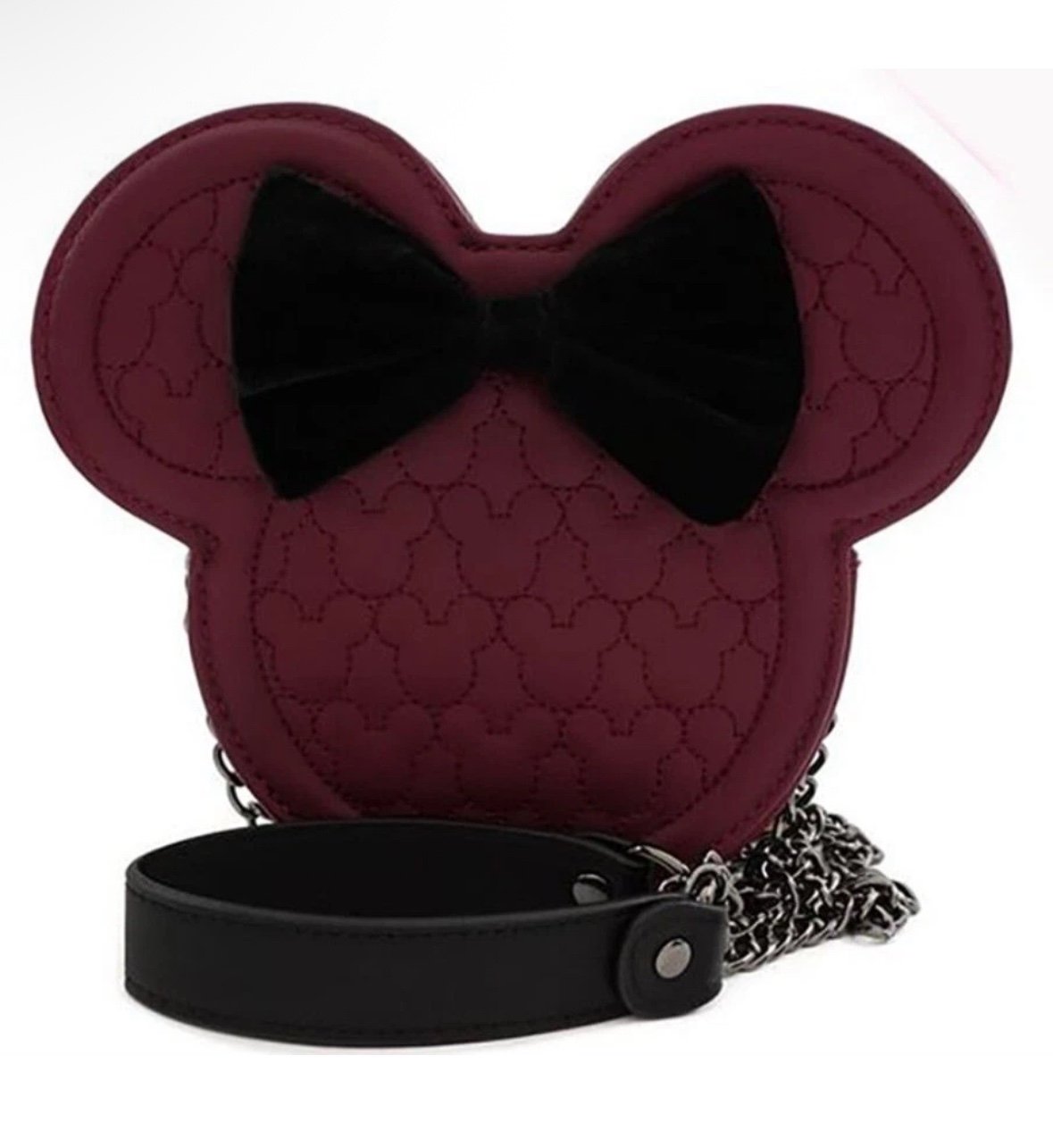 LOUNGEFLY X DISNEY MINNIE MOUSE HEAD MAROON QUILTED CROSSBODY BAG