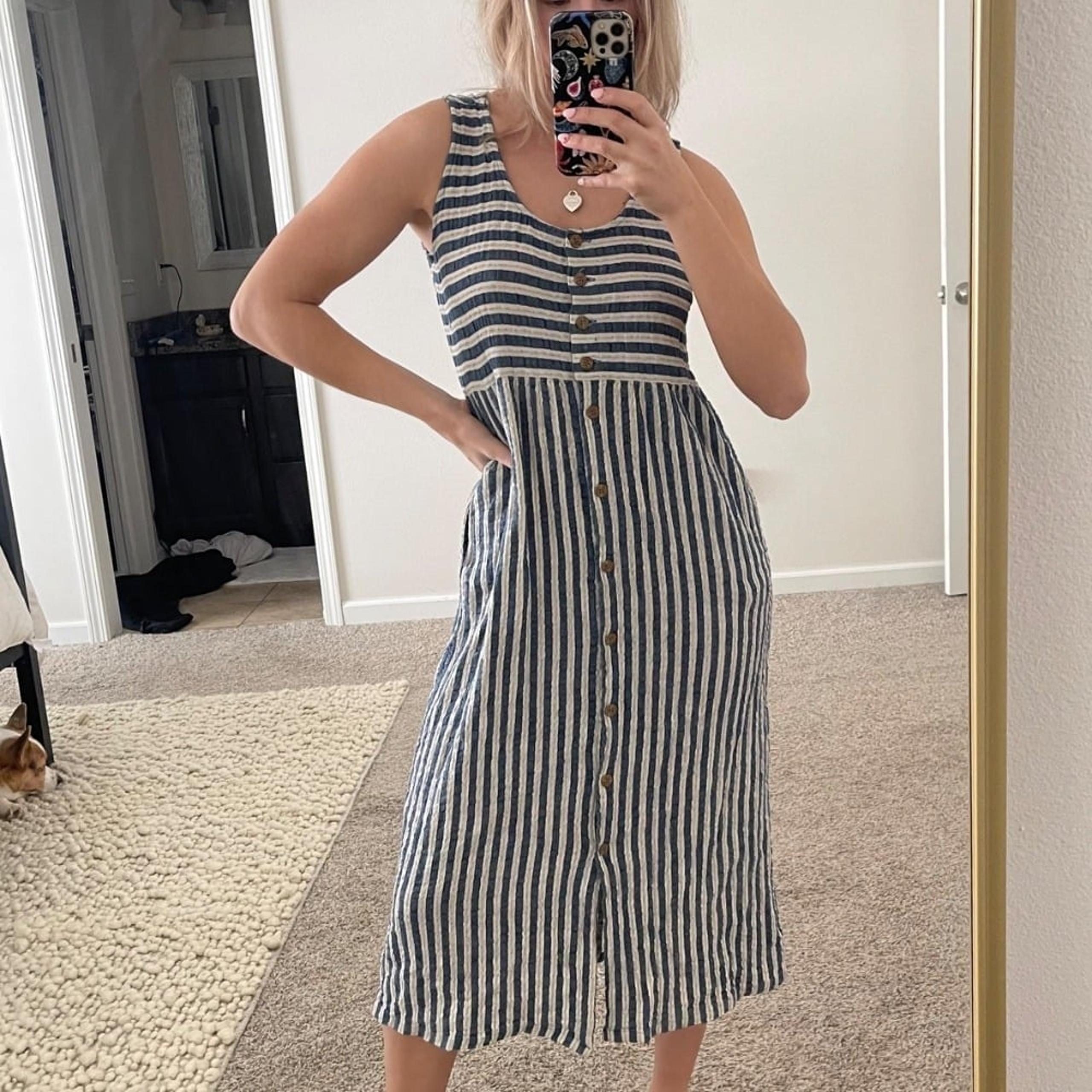 Vintage 90s The Limited Striped Cotton Linen Boho Midi Dress
