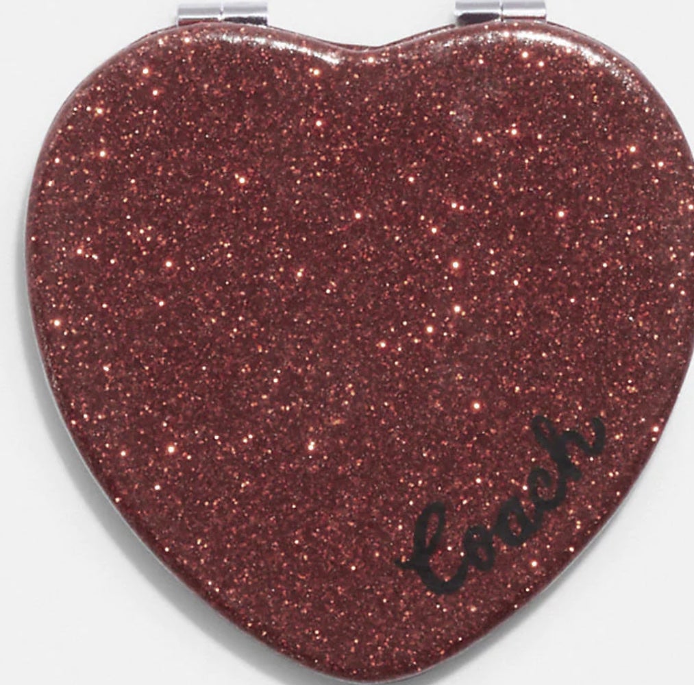 Coach Glitter Heart Compact Mirror NWT