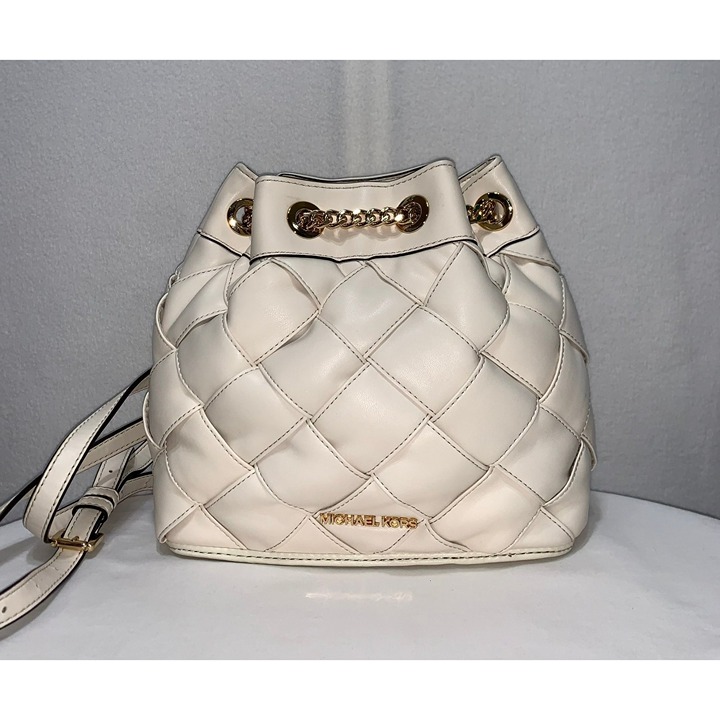 Michael Kors Regina Smooth Leather Backpack Bag Light Cream Gold 35H1GU7B5U