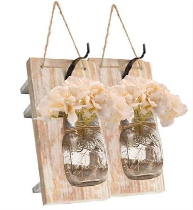NEW 2 Mason Jars Wall Decor Hanging Lights (Sconce light farm house fairy glass