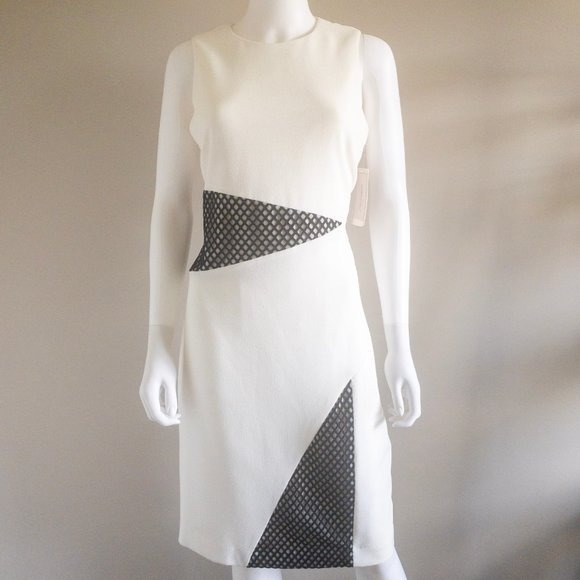 Katherine Kelley White Black Mesh Eyelet Cutout Dress