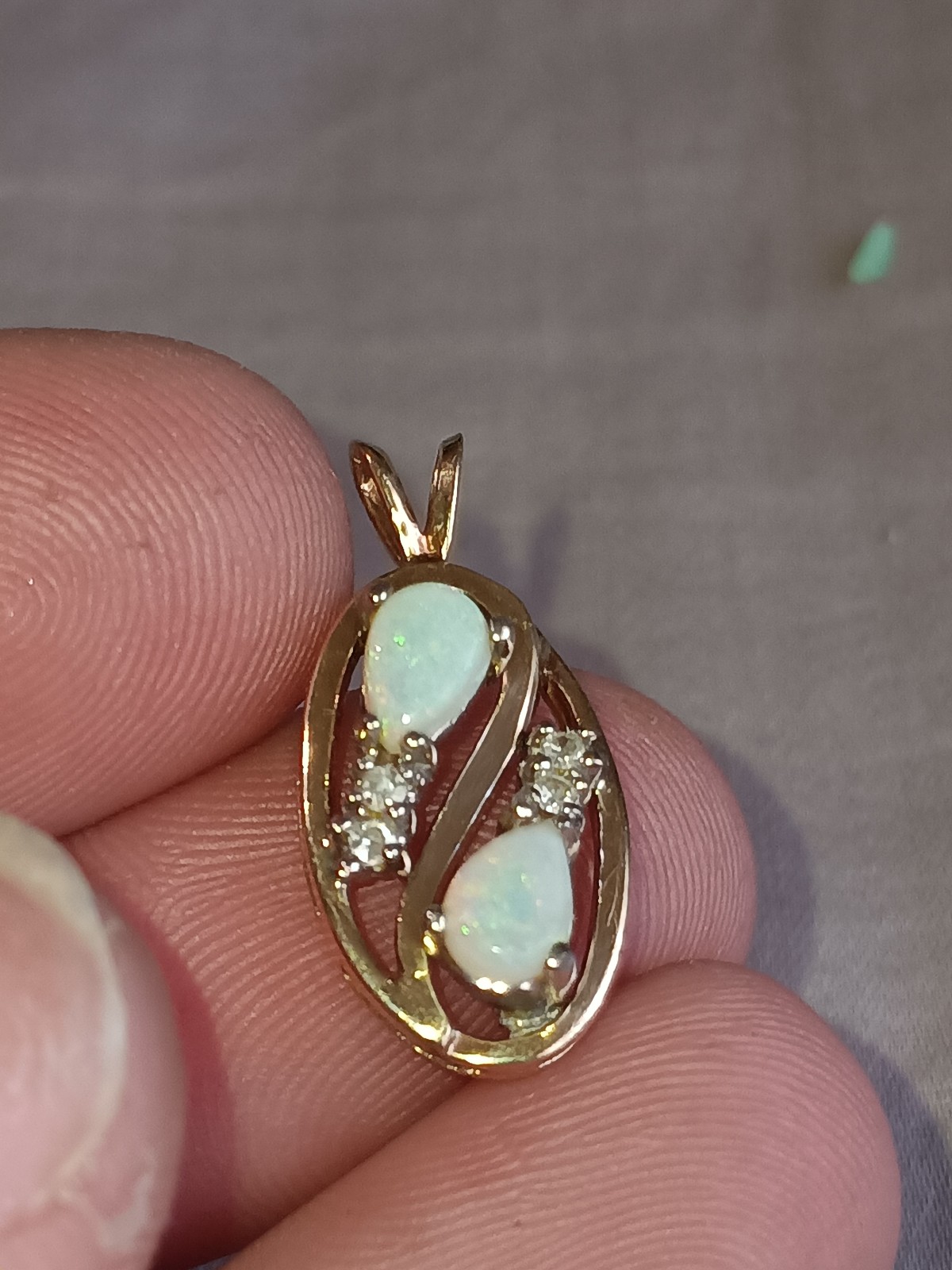 14kt 2 tone opal pendant