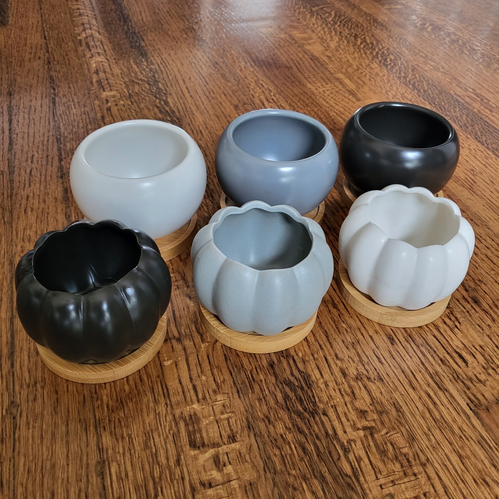 Mini Planter Pots w/ Bamboo Trays (Set of 6)