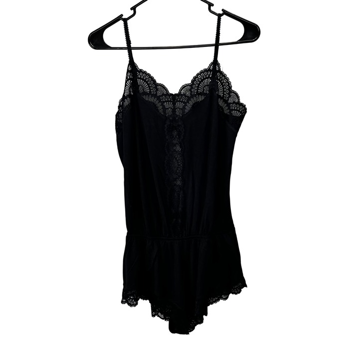 Eberjey Mariana The Dreamer Teddy Romper S Loungewear Black Lace Trim Sleep NWT