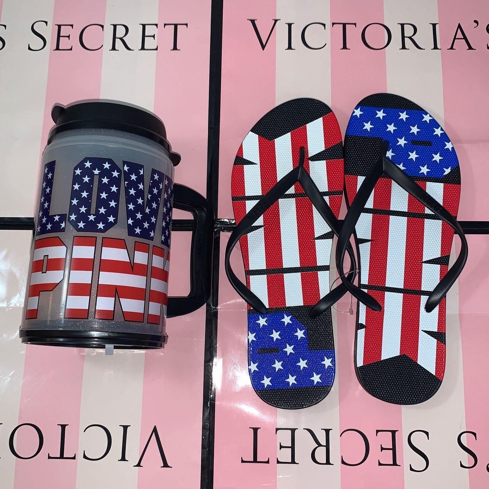 VS PINK Light up mug flip flops america