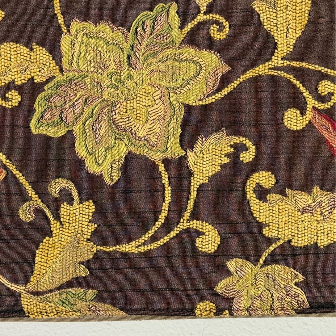 Canaan Company Brown Floral Damask Fringe Table Runner 8 ft - detail