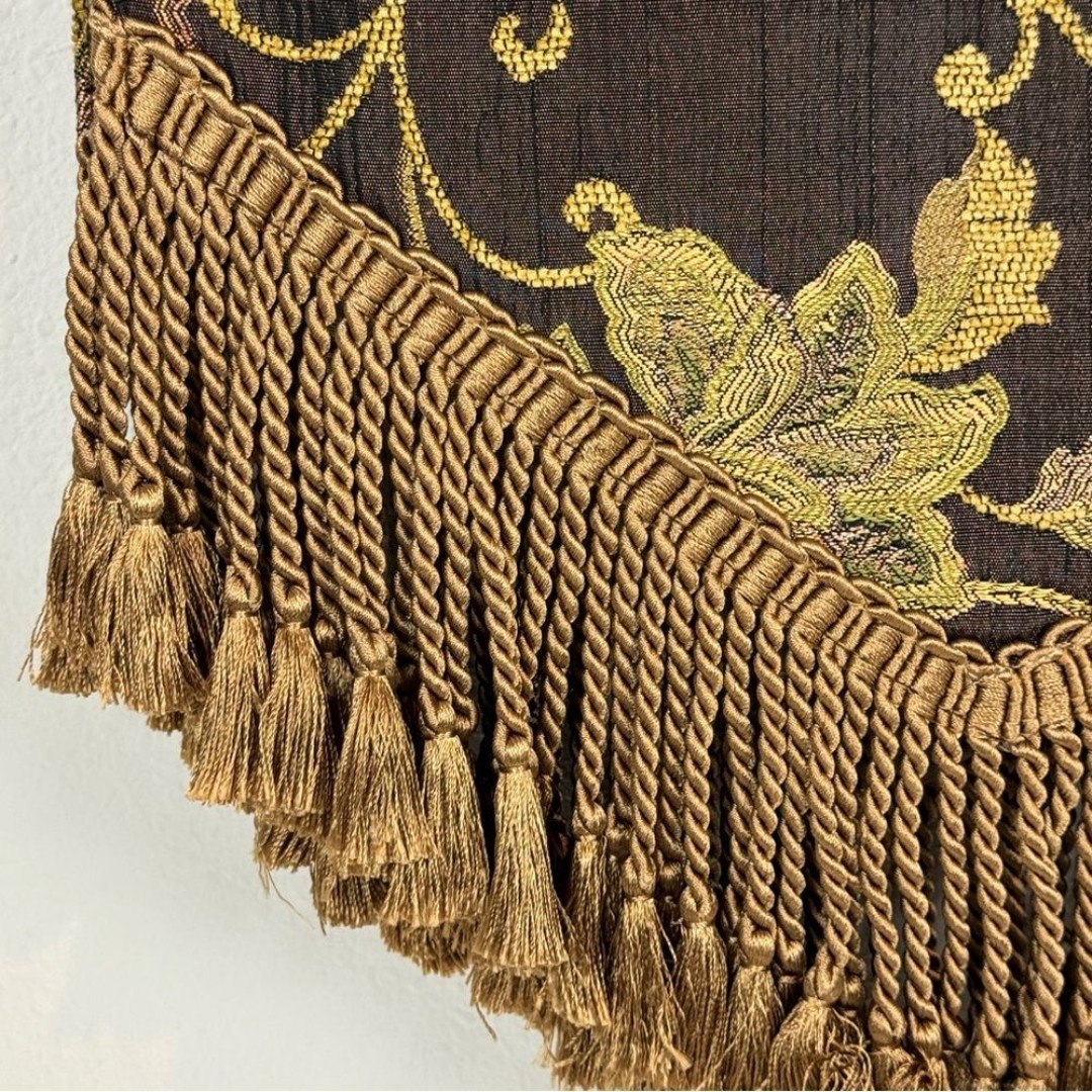 Canaan Company Brown Floral Damask Fringe Table Runner 8 ft - detail