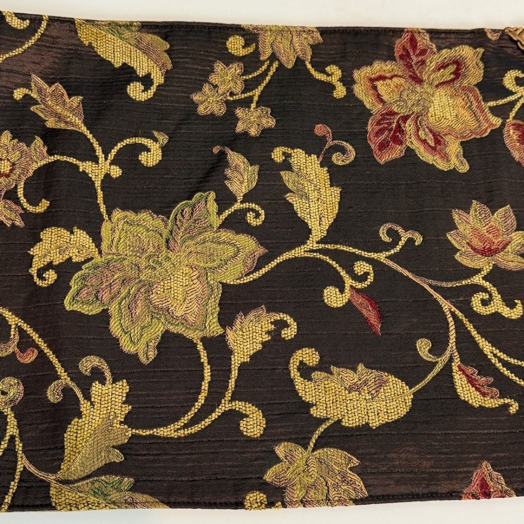 Canaan Company Brown Floral Damask Fringe Table Runner 8 ft - detail