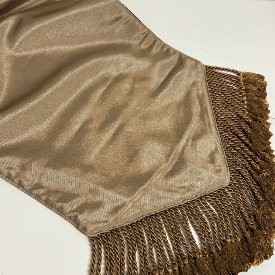 Canaan Company Brown Floral Damask Fringe Table Runner 8 ft - detail