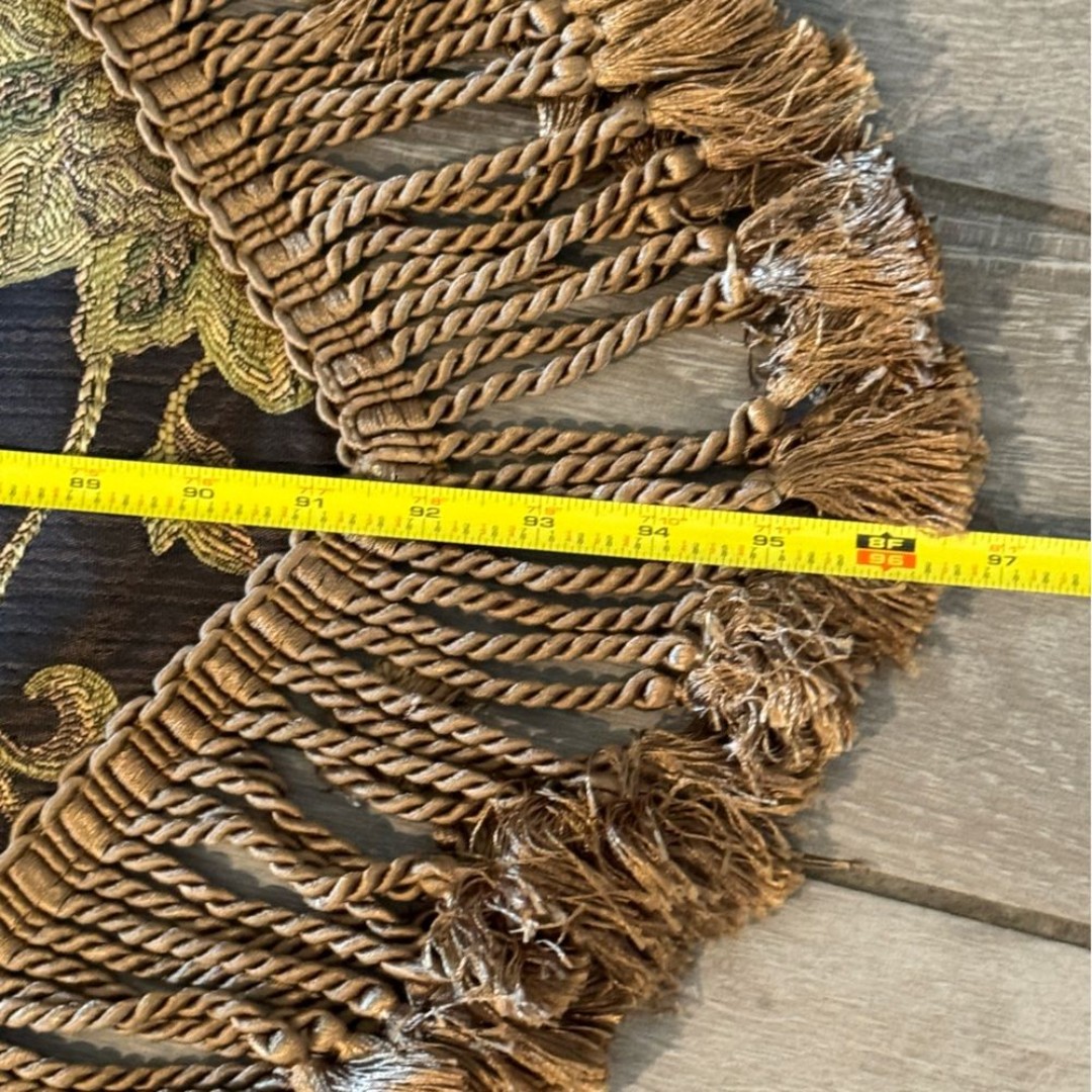 Canaan Company Brown Floral Damask Fringe Table Runner 8 ft - detail