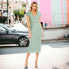 NWT MAC DUGGAL SZ 6 SEQUENCE SHORT SLEEVE WRAP OVER COCKTAIL DRESS