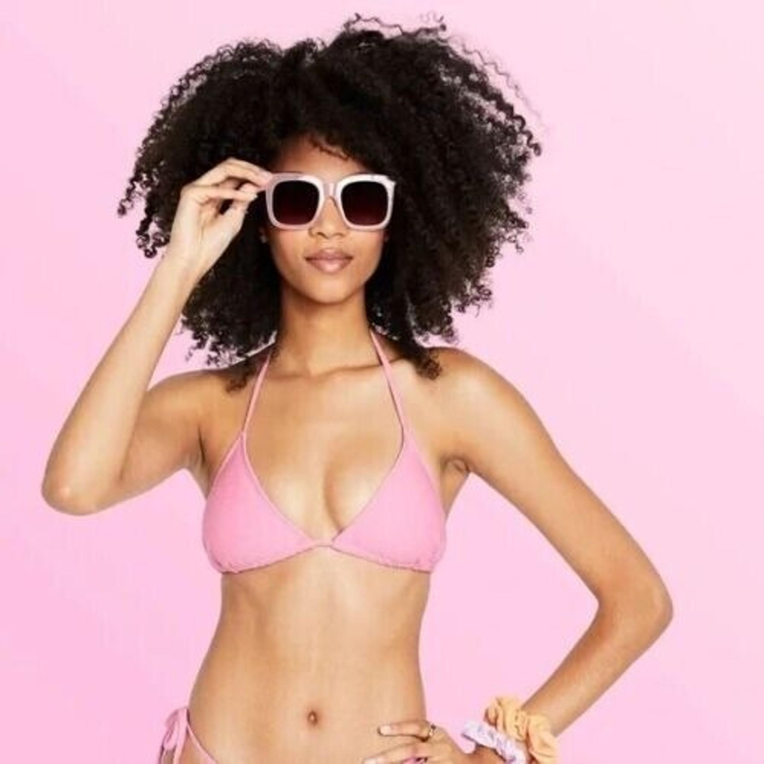 Stoney Clover Lane Swim Bikini Top Womens Size XXS 2XS Pink Textured Triangle