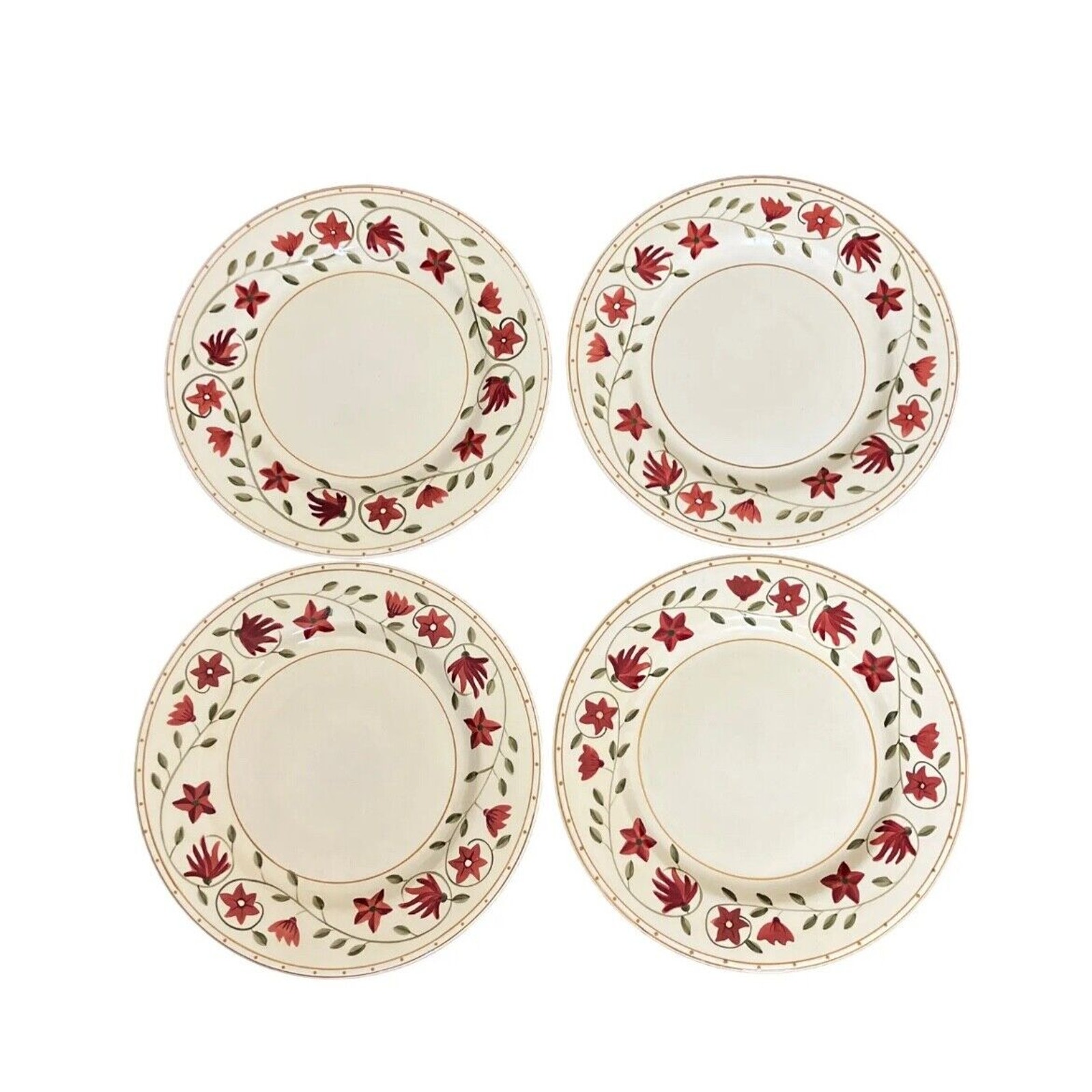 Vintage World Market Holiday Poinsettia Floral Dinner Plate Set X4 Rare